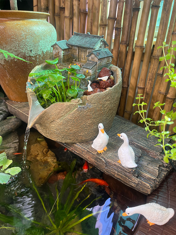 古風雅緻仿陶罐流水擺件 庭院魚缸造景 流水循環過濾