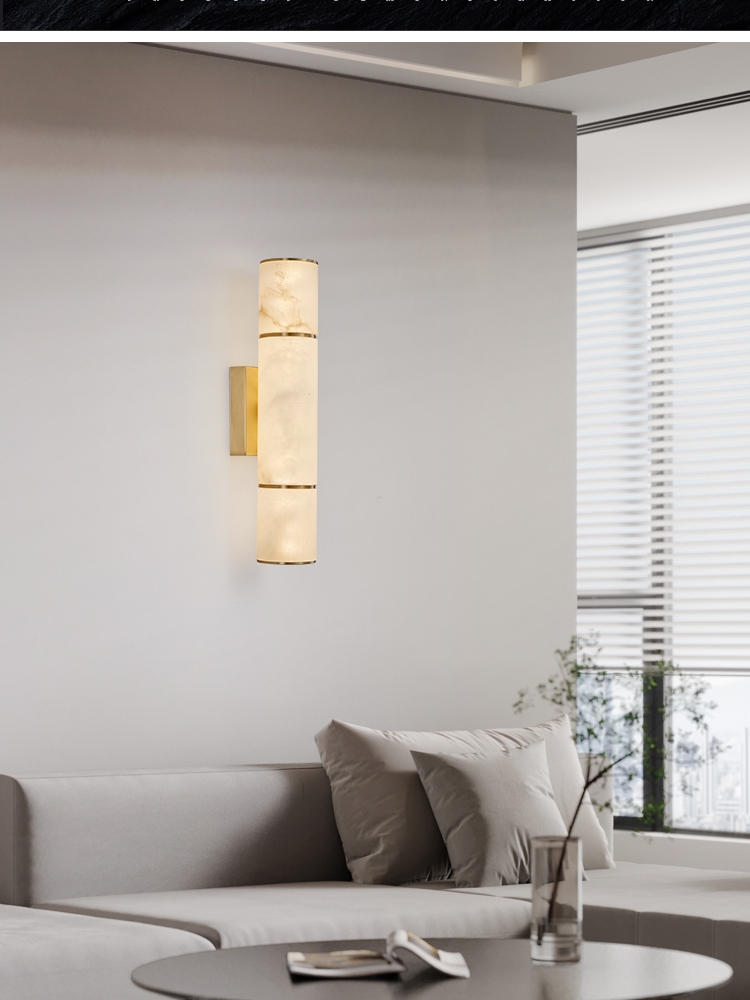 銅製簡約現代壁燈 雲石燈罩適合臥室餐廳書房廚房