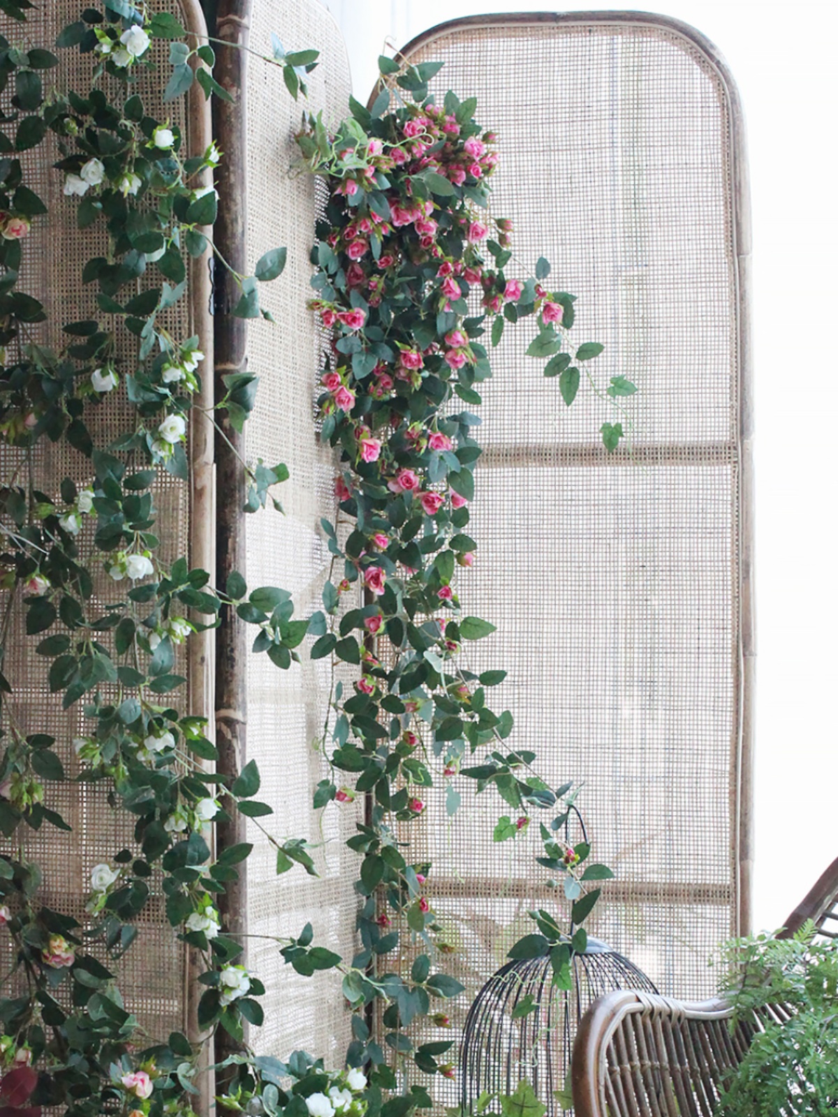 西西里仿真玫瑰藤條家居裝飾空調管道遮蓋隔斷蔓藤
