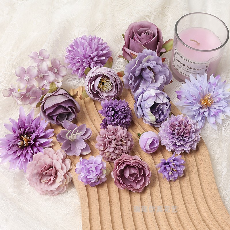 紫色漸變仿真花卉裝飾 假花絹花 DIY手工花圈頭飾髮飾服飾輔料 (4折)
