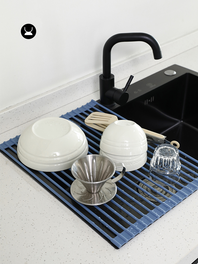 北歐風水槽碗架可摺疊瀝水架廚房置物架免打孔置物架