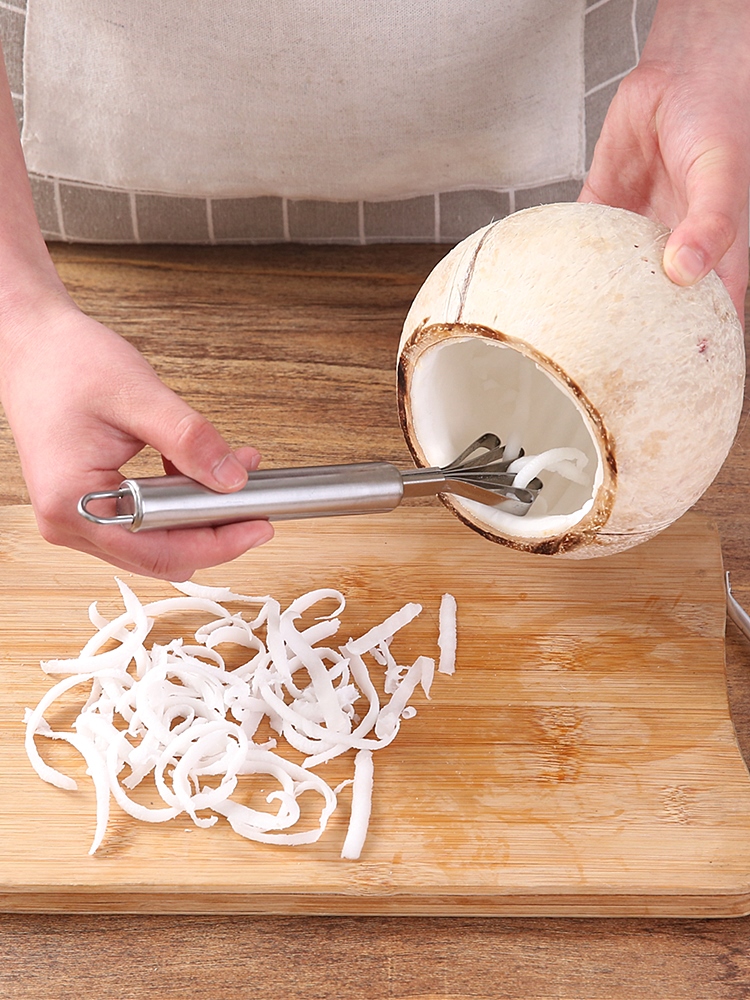 椰子刨絲器不鏽鋼挖椰肉專用工具椰蓉刮刀刨取椰絲果肉神器五爪刨