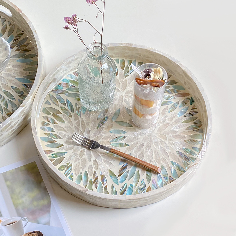 貝殼果簍高雅裝飾品 高級彩色茶盤餐廳客廳水果盤
