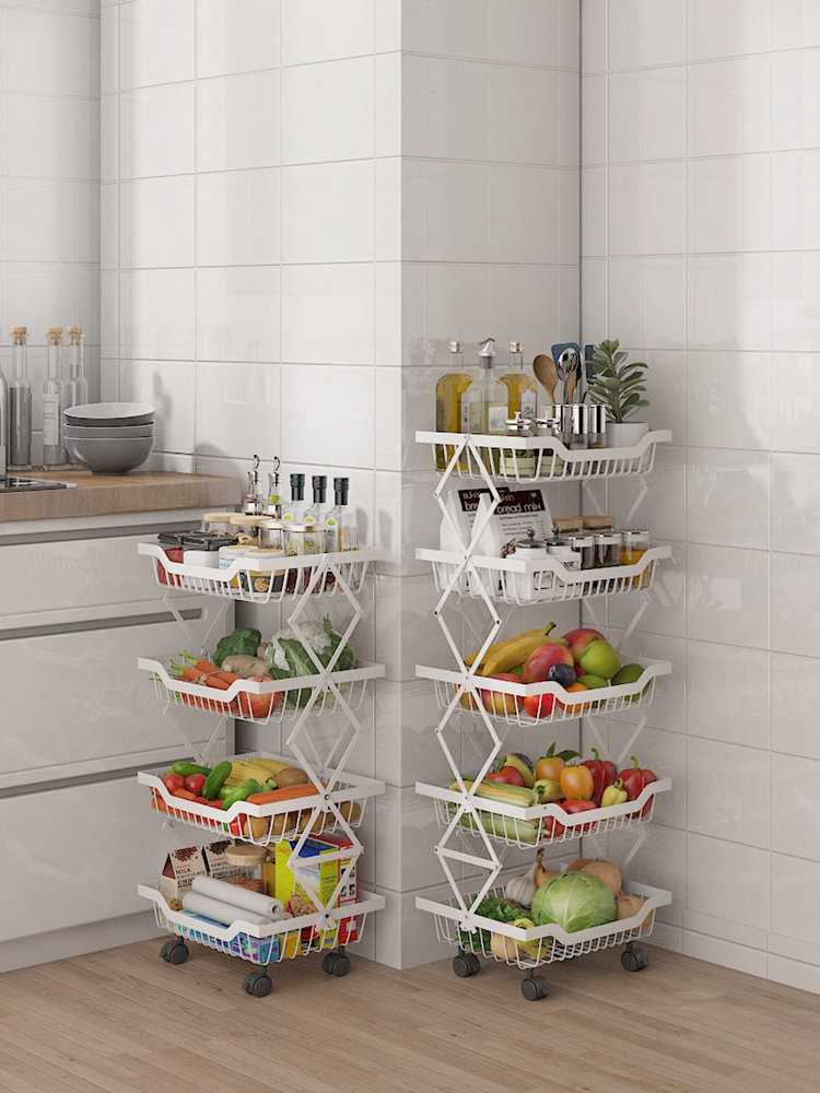 廚房可摺疊置物架 多層可動水果蔬菜籃 收納架