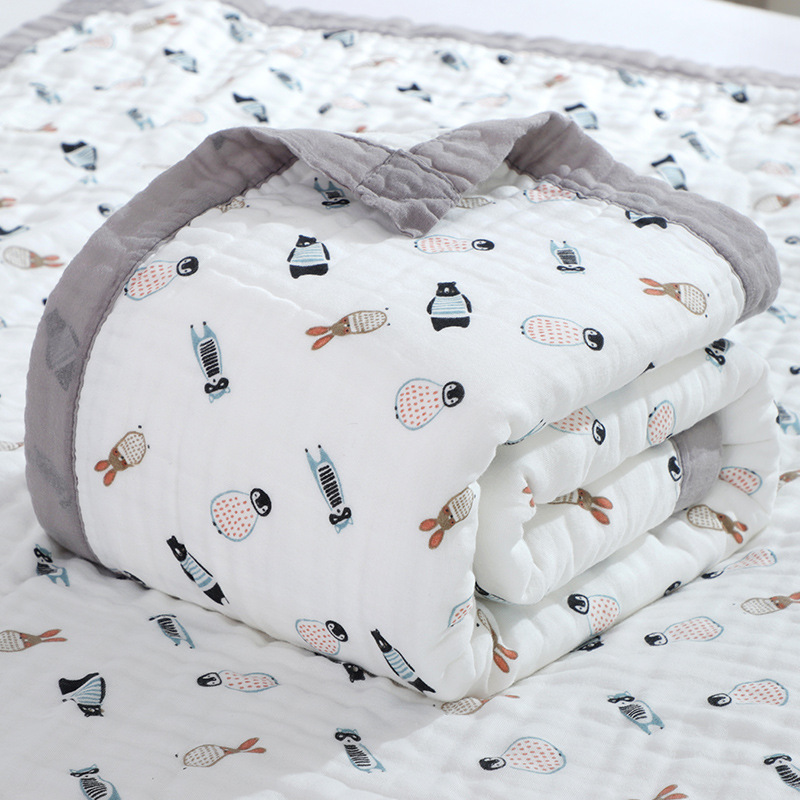 兒童可愛動物卡通六層紗布蓋毯 嬰兒午睡毛巾被 純棉寶寶小被子 幼兒園四季通用
