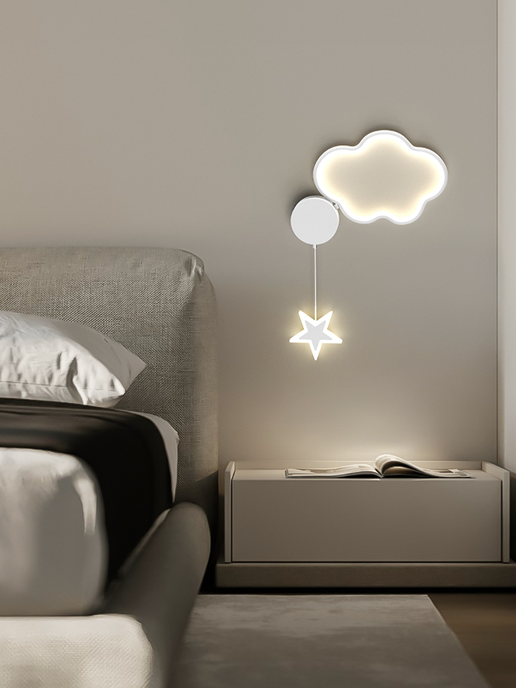 臥室牀頭壁燈新款個性創意雲朵五角星兒童房燈具網紅客厛背景牆燈