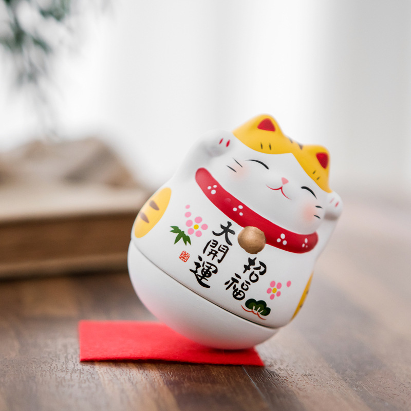 日式陶瓷招財貓擺件 裝飾辦公桌可愛療癒紓壓