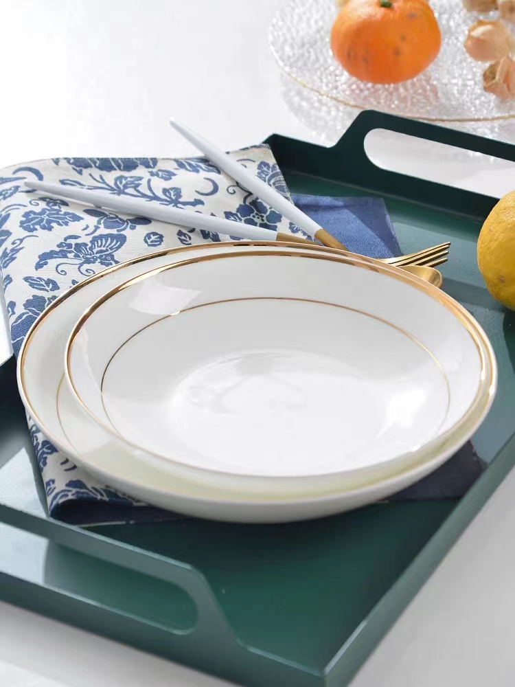 景德鎮陶瓷餐具盤子 家用北歐風8英寸飯盤 深盤 釉上彩 純色 圓盤 4個裝