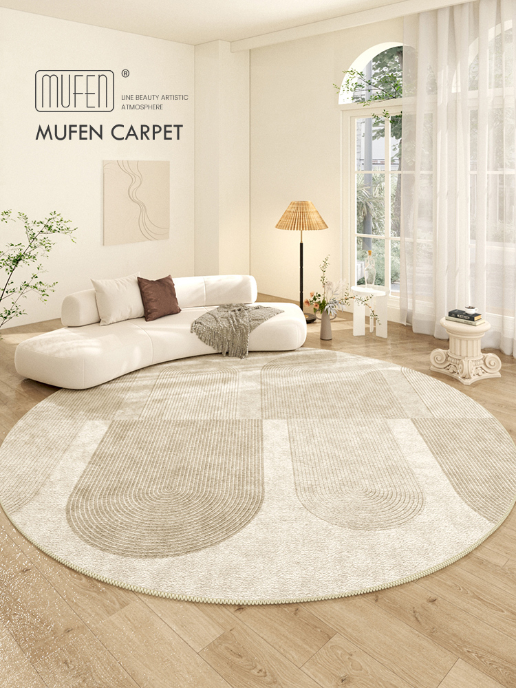 法式奶油風圓形地毯 侘寂日式沙發茶几毯 床邊圓型地墊 客廳適用