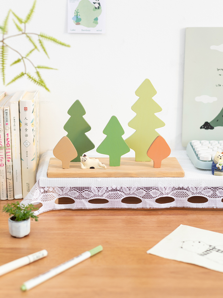 北歐風木質桌面擺件 裝飾玄關辦公桌面小樹木裝飾