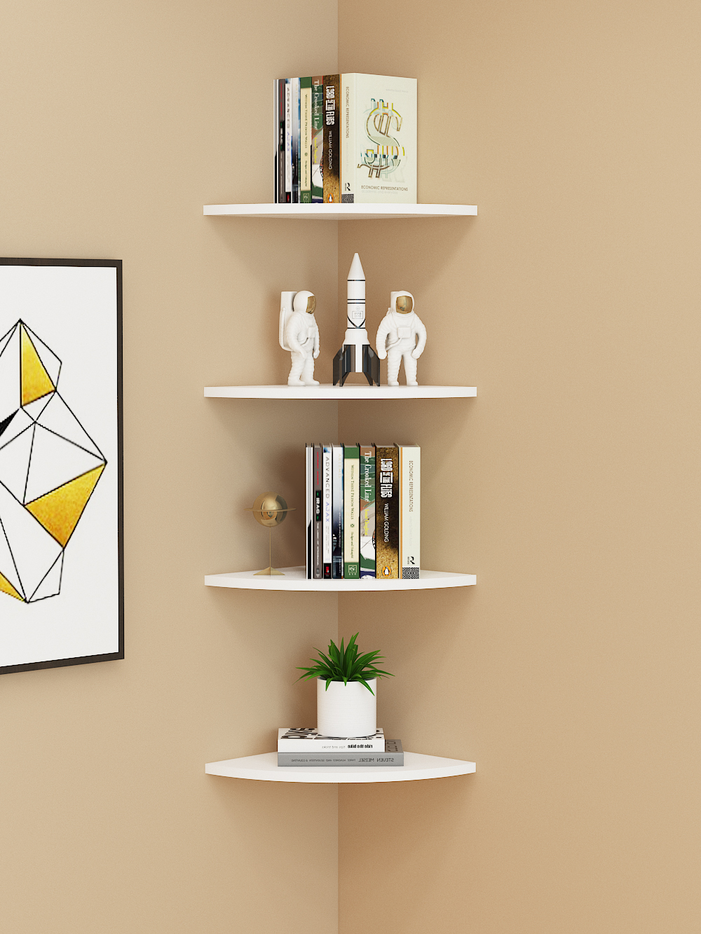 牆角懸空三角形木隔板免打孔安裝簡約現代風格可用於廚房客廳臥室等空間