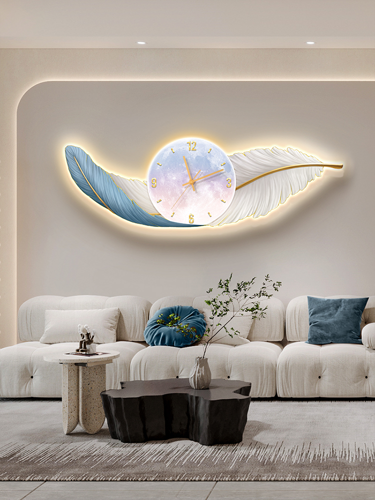 創意時鐘壁燈沙發背景掛牆客廳掛鐘現代簡約臥室大氣雕刻版時鐘