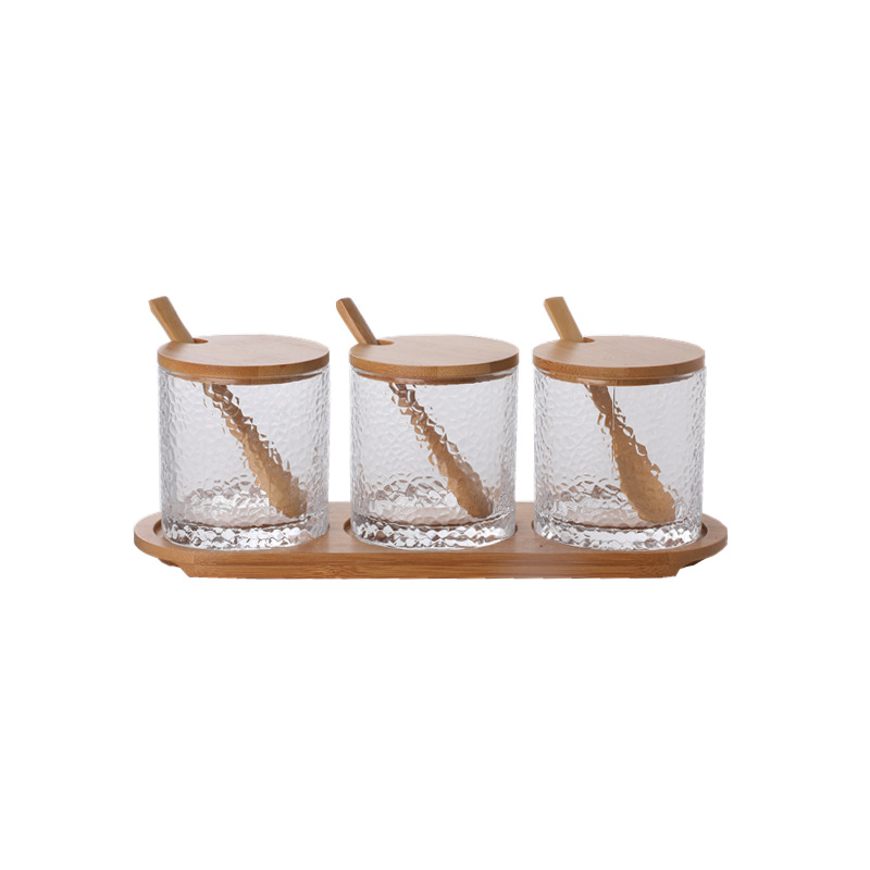 簡約玻璃調味罐 調理盒 鹽糖罐 套裝 日式風格 廚房收納用品