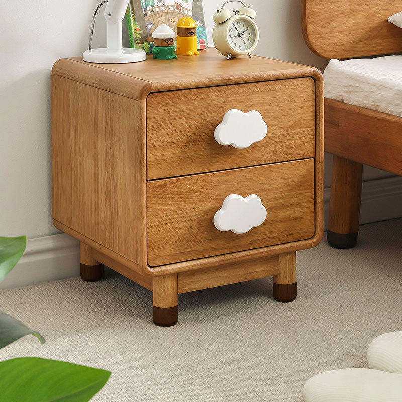 實木兒童床頭櫃 簡約現代風格 多功能儲物櫃 臥室床邊小桌 無門抽屜櫃