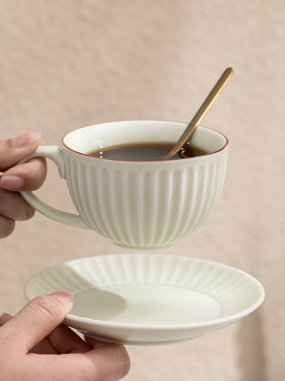 歐式手衝咖啡杯碟陶瓷高檔顏值水杯馬卡龍色北歐風格250ml容量單個包裝