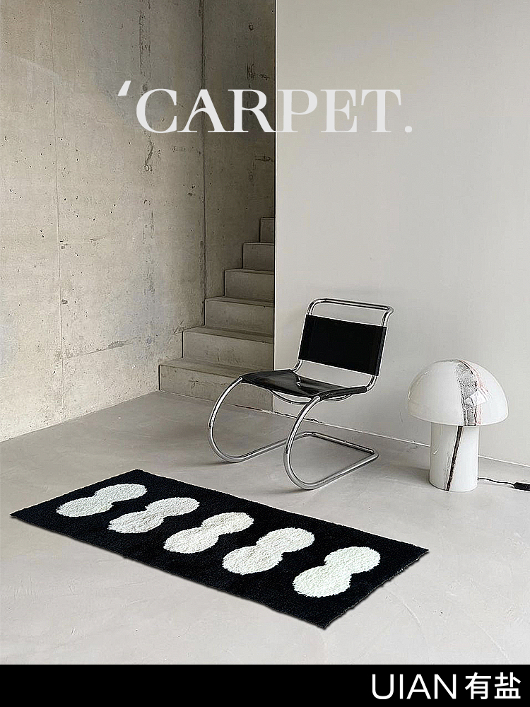 奶油風米色幾何地毯 復古質感 簡約現代臥室床邊毯 40x120cm (8.3折)