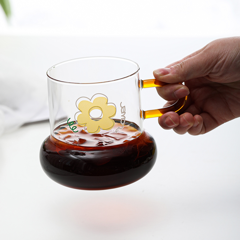 韓式小清新玻璃杯 手工玻璃帶把手透明玻璃杯 耐熱茶咖美器咖啡杯