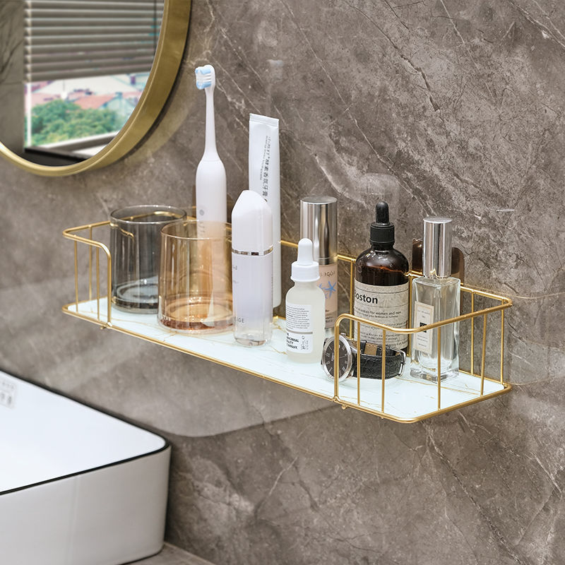 免打孔壁掛式置物架 浴室洗漱用品收納架 輕奢風鐵材質多層可選
