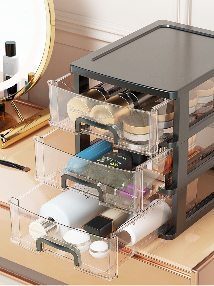 簡約風塑料收納盒 書桌辦公桌面收納櫃 分層置物架