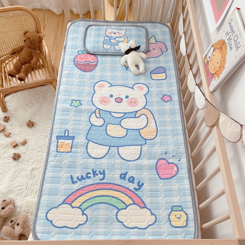 卡通風格兒童乳膠涼蓆 幼兒園午睡涼寶寶專用冰絲透氣軟墊