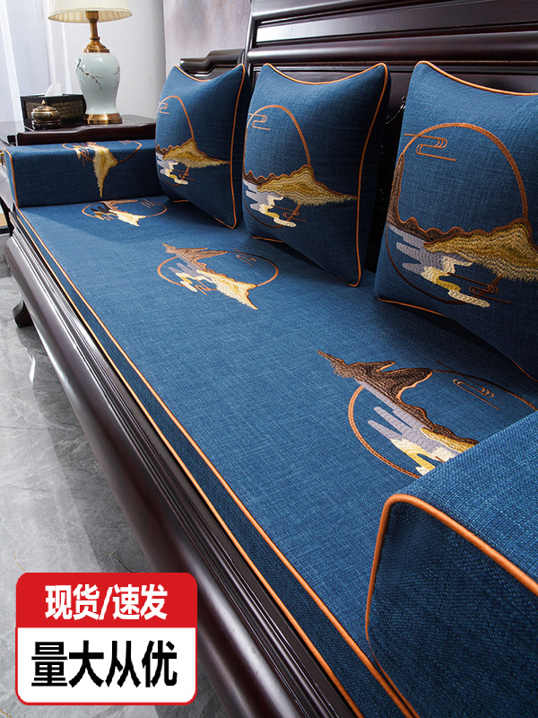 新中式紅木沙發坐墊四季通用 實木沙發墊套罩傢俱防滑羅漢床五件套