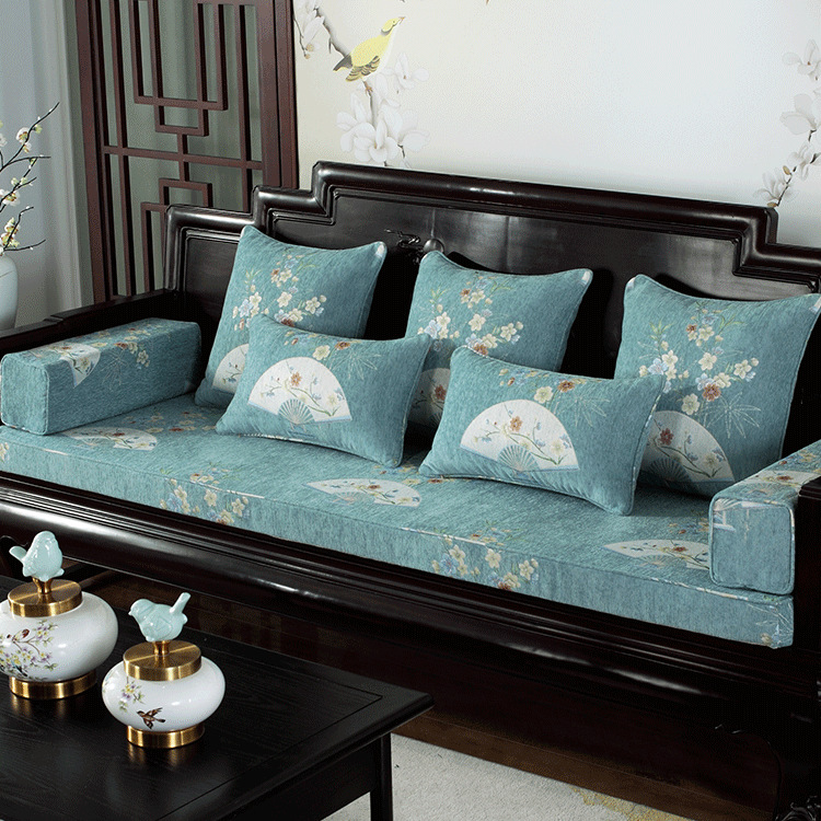 新中式雪尼爾紅木沙發坐墊舒適透氣四季通用
