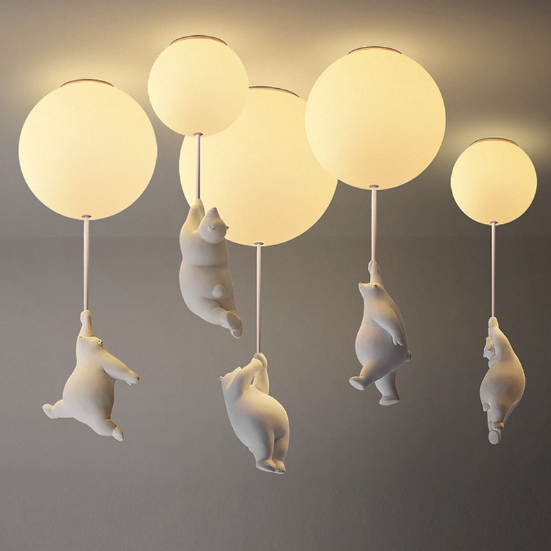 北歐簡約創意設計師氣球卡通小熊吊燈兒童房書房臥室過道溫馨泡泡