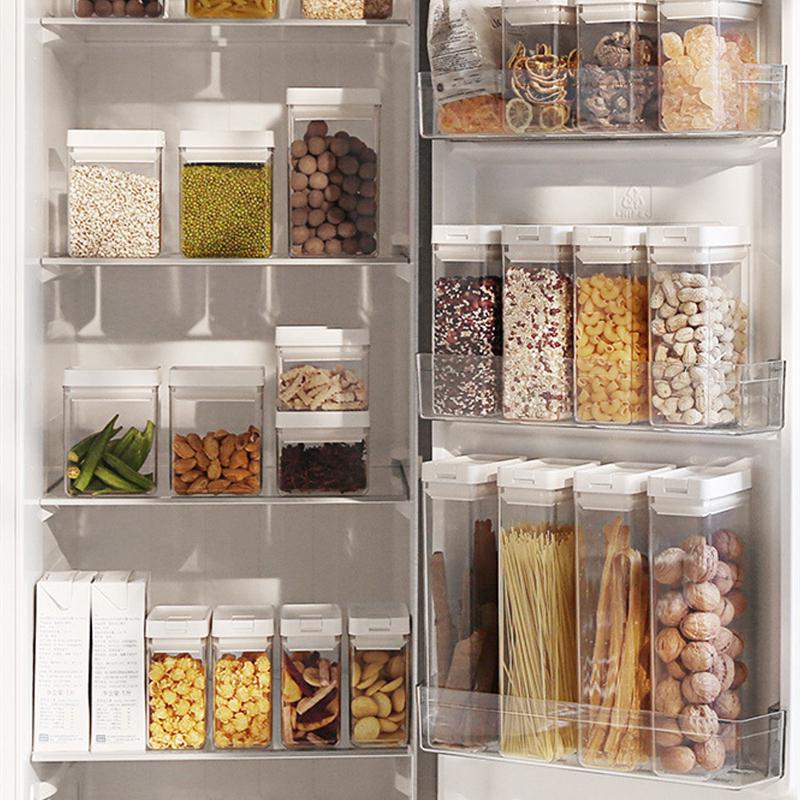日式風格塑料透明密封罐冷凍室專用食品級保鮮盒側門收納