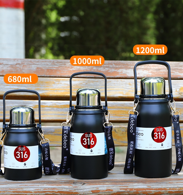 316不鏽鋼戶外運動保溫杯大容量便攜帶掛繩男女通用歐式風格1000ml (5.5折)