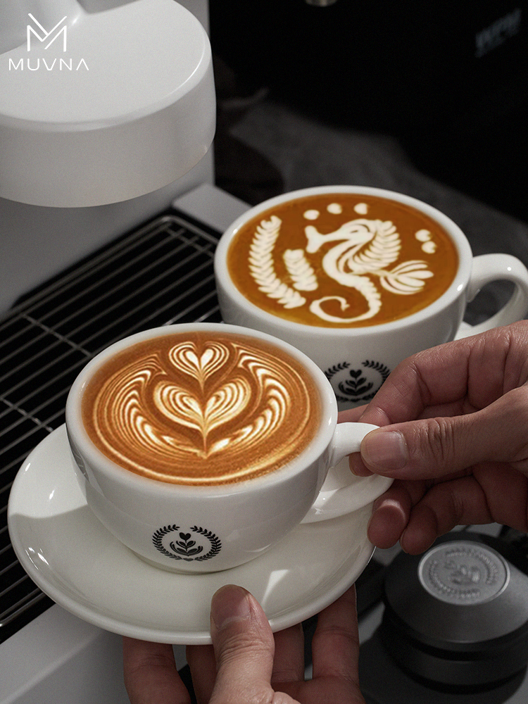 美式風格瓷製咖啡杯配碟套裝簡約家用拉花杯皓月白220280ml可選