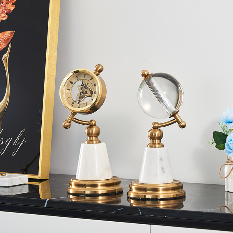 美式輕奢鐘錶座鐘裝飾品擺件高檔水晶球電視櫃辦公室桌面