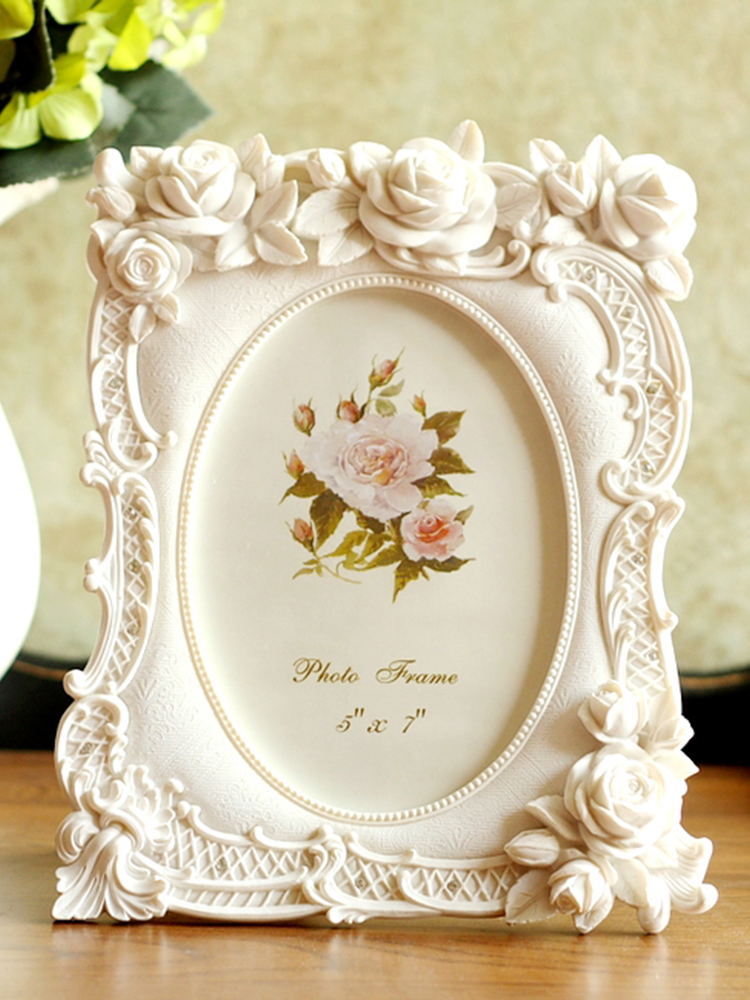 浪漫歐風樹脂相框 婚紗照相框 7寸純白玫瑰裝飾相架