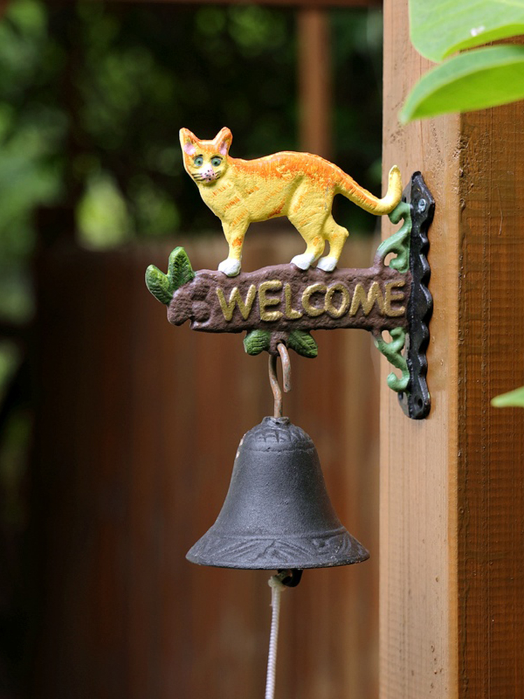 鑄鐵製成復古風手搖鈴門鈴松鼠與貓咪造型適用於別墅庭院花園裝飾