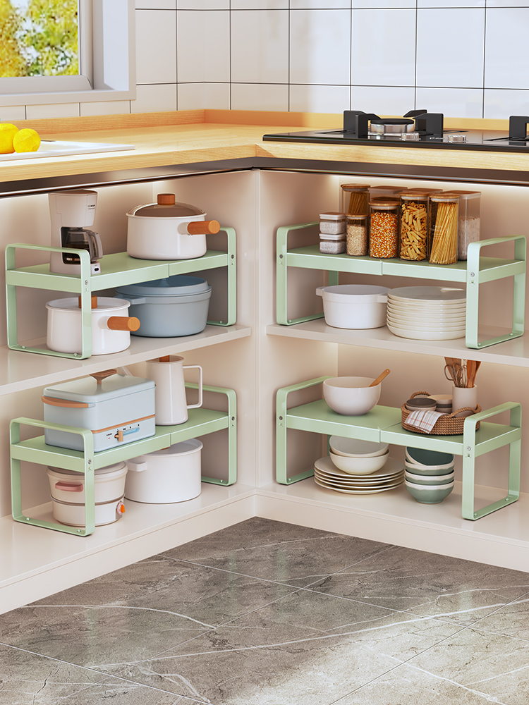 櫥櫃內分層架廚房收納隔板支架多功能放碗碟台麪桌麪可伸縮置物架