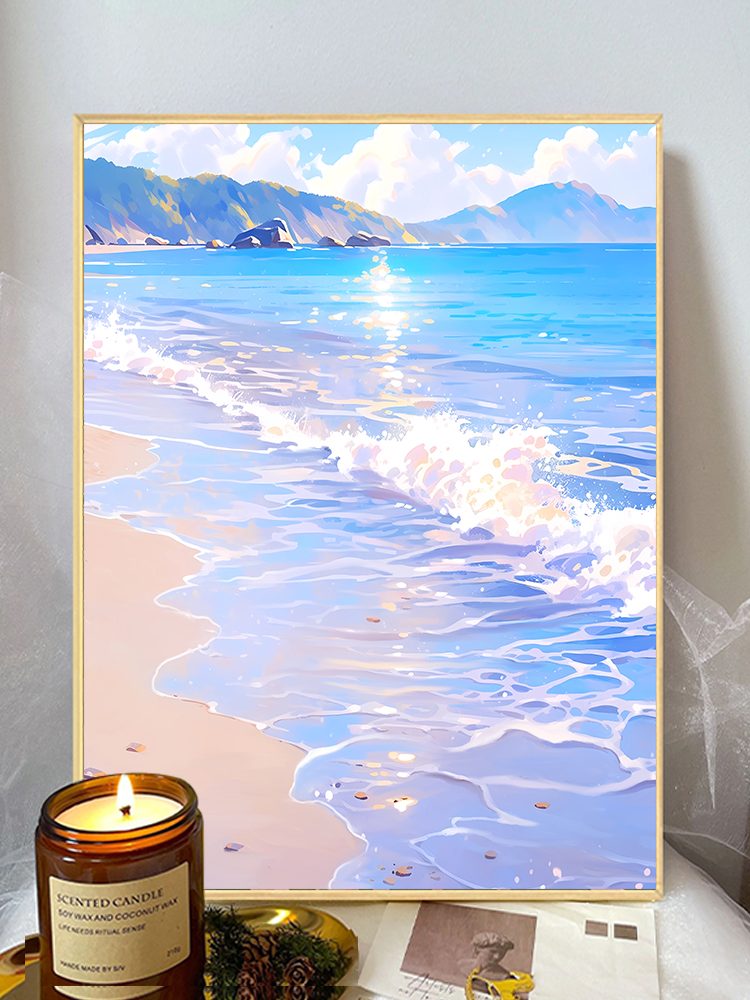 海邊風景數字油畫壓克力顏料填充手繪藝術裝飾品內含L型外框免安裝 (2.7折)