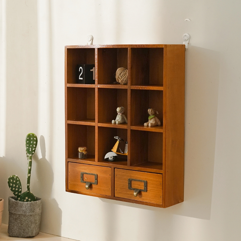 Zakka木質桌面收納盒 復古中式風格 多格抽屜設計 適用於書房收納護膚品等小物件 可自取