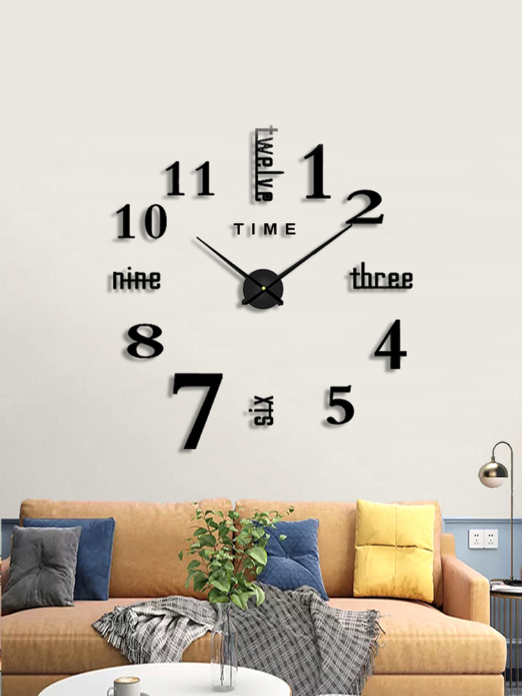 歐式簡約3d立體靜音掛鐘 客廳裝飾牆貼時鐘 簡約鍾 黑色迷你款