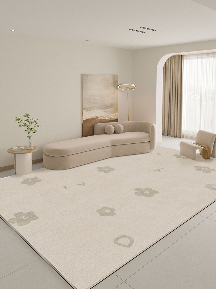 日式奶油風客廳地毯pvc免洗可擦高級輕奢侘寂地墊臥室沙發茶几毯多尺寸可選
