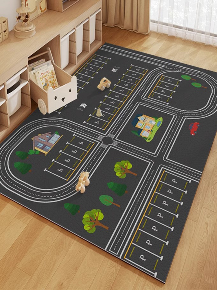 卡通地毯家用兒童房閱讀區可擦免洗pvc防水地墊交通停車場遊戲毯