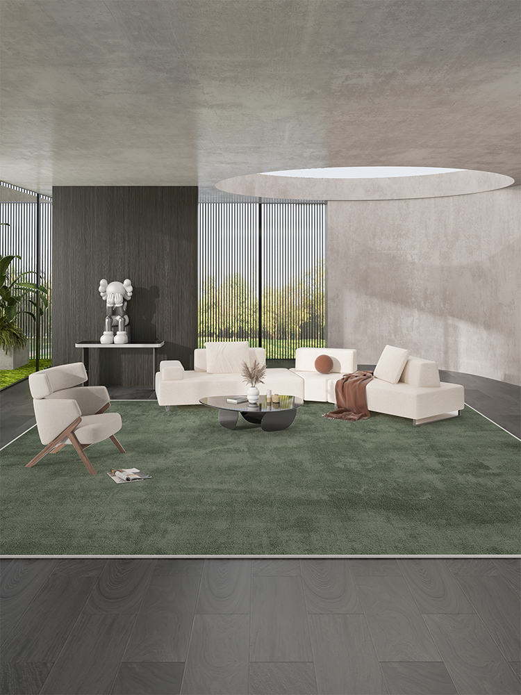 侘寂風極簡客廳綠色沙發地墊高品質混紡材質高級感滿鋪墊溫馨臥室地毯