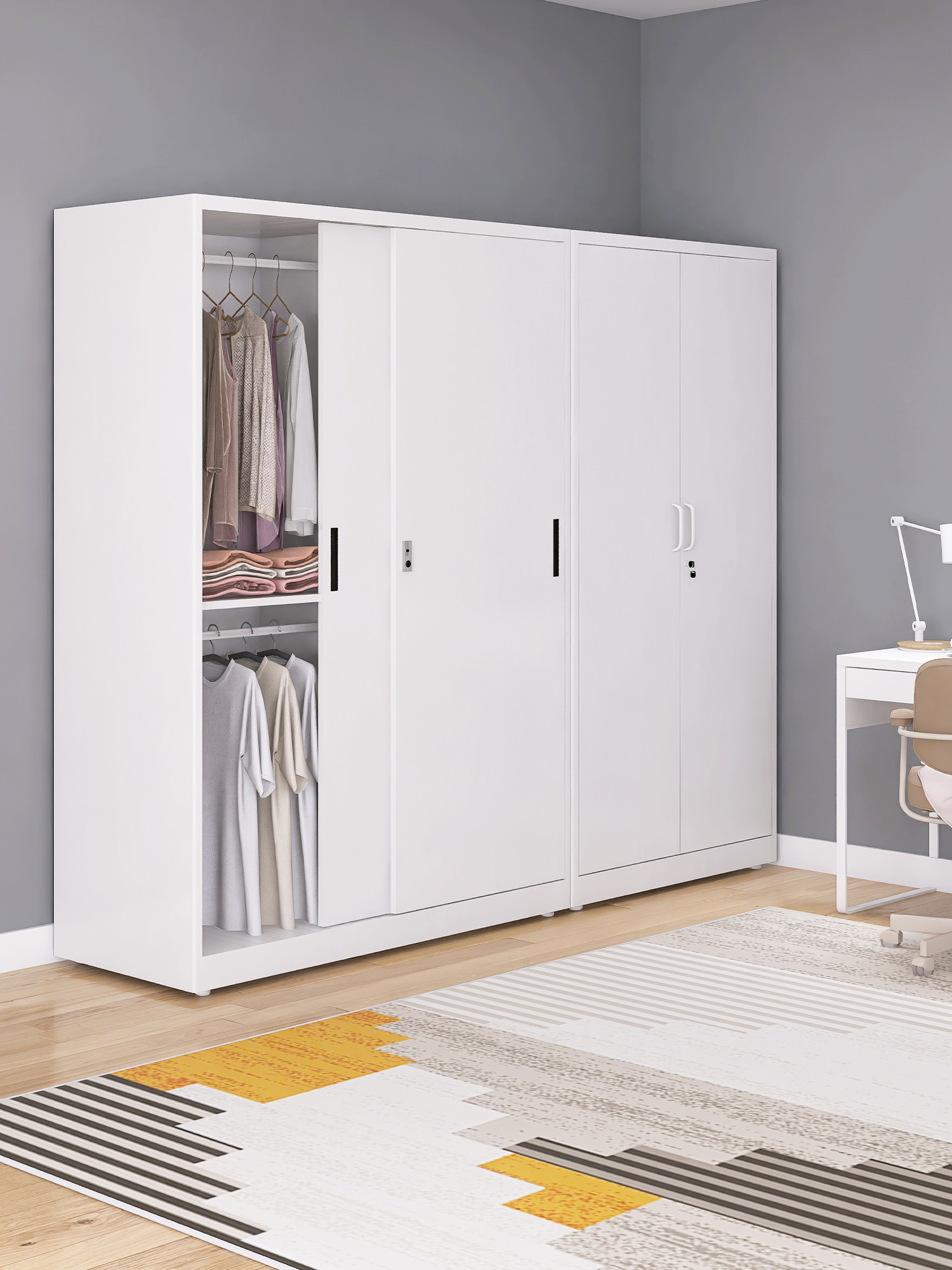現代簡約防雨防曬儲物衣櫃 2米高單雙門臥室陽臺櫃門數量可選
