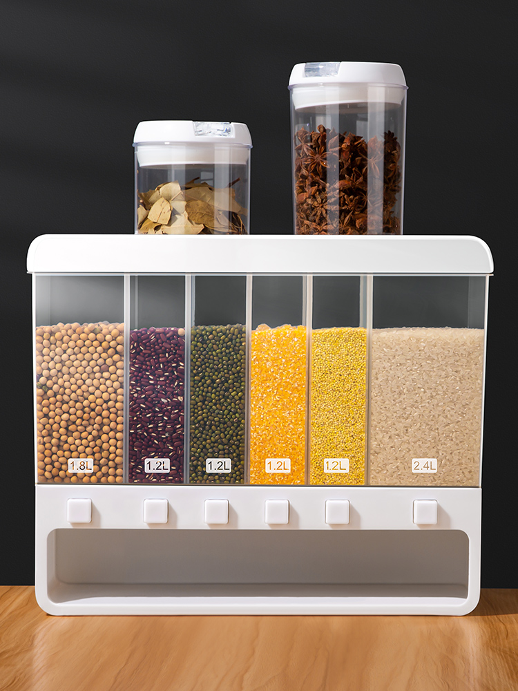 家用五穀雜糧分隔收納盒 中式風格 米箱分類分格防潮防蟲密封面粉儲存罐