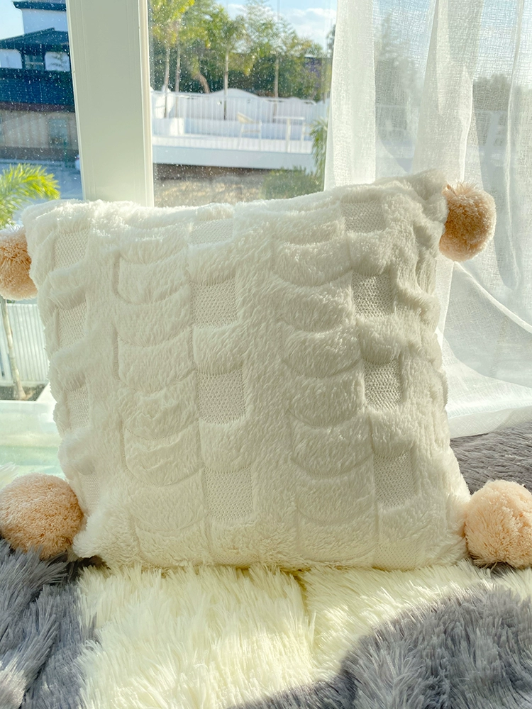 簡約現代毛絨抱枕球球款含芯臥室床頭45x45公分