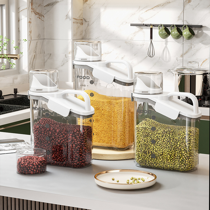 日式透明塑料儲物罐 防潮防蟲米桶廚房帶量杯食品收納盒