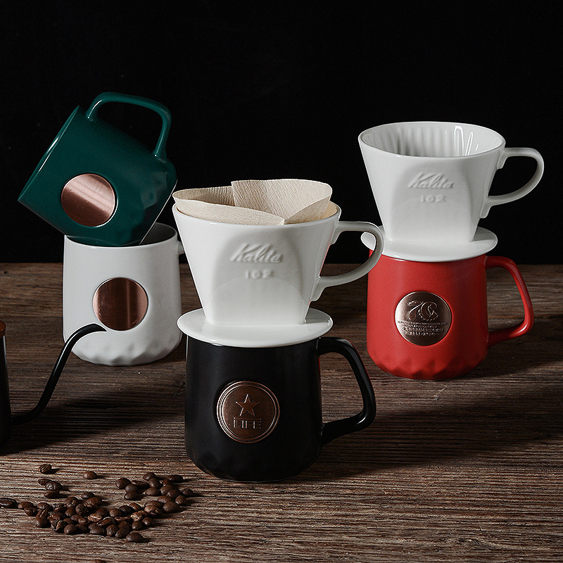 北歐風純色陶瓷咖啡杯組扇形濾杯三孔過濾泡茶水杯廣告活動禮品銘牌杯子