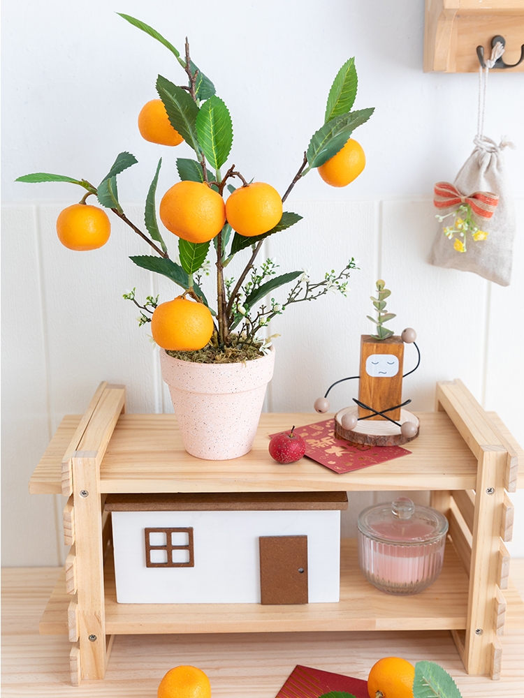 阿楹金桔帶果客廳橘子可愛小盆栽絹花裝飾清新氣息桌面擺設花卉盆栽組合家居裝飾品
