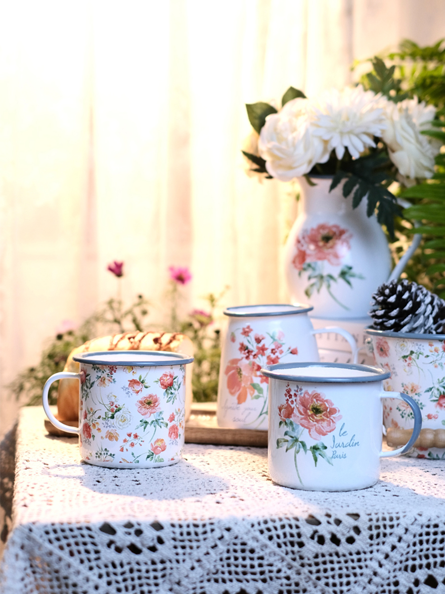 法式花瓶 搪瓷水桶設計 英式玫瑰花馬克杯 咖啡杯 居家插花水壺 (2.1折)