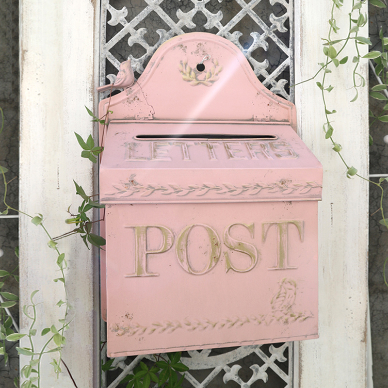 白色粉色歐式鐵藝信箱鄉村收納箱桌面擺設家居裝飾花園雜貨