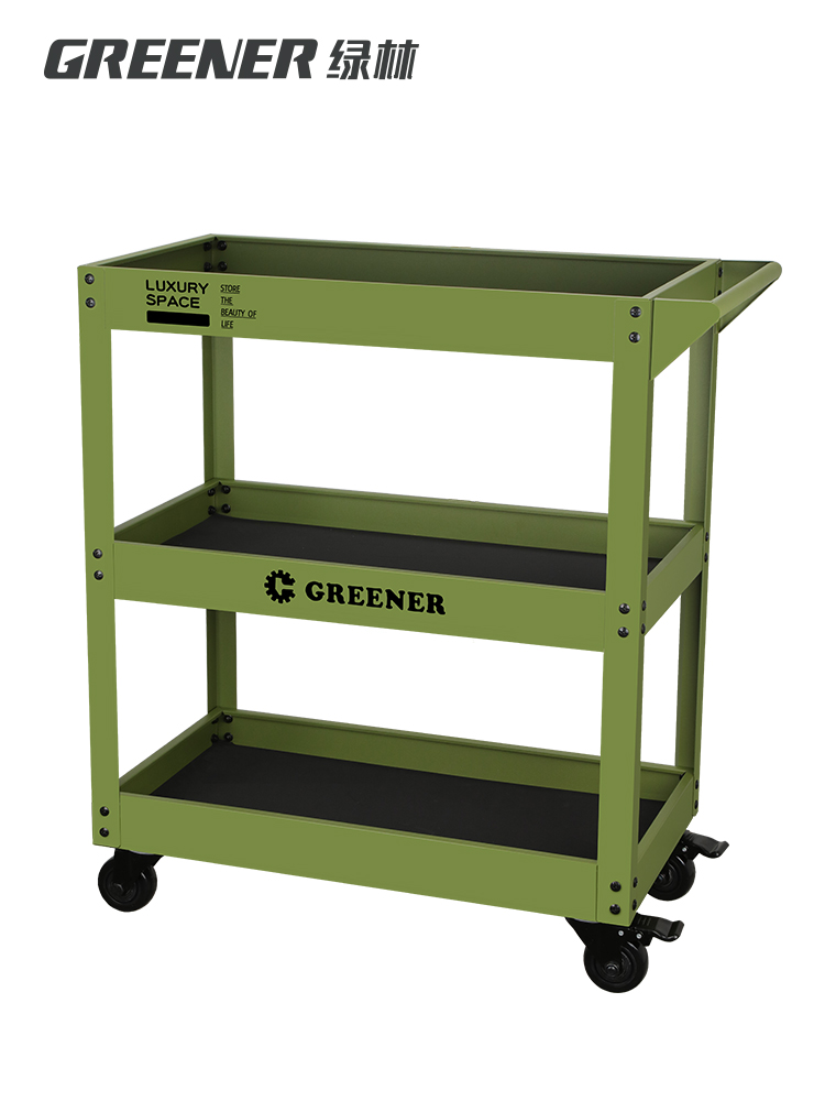 GREENER 簡約現代金屬三層收納置物推車 工業風 植物油畫 室內家用餐廳移動收納 (4.9折)
