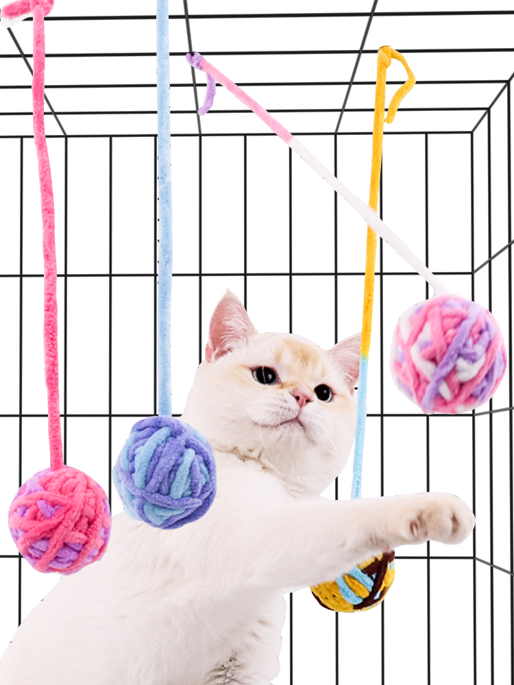 貓咪自嗨解悶毛線球逗貓棒 耐咬寵物貓球類用品